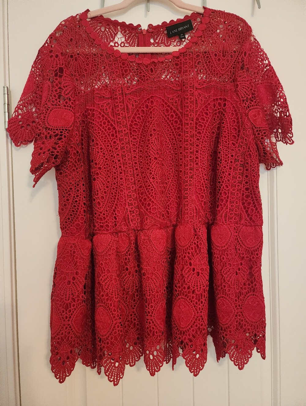 Lane Bryant Red Crochet Lace Peplum Blouse 22 Evening Event Party Holidays